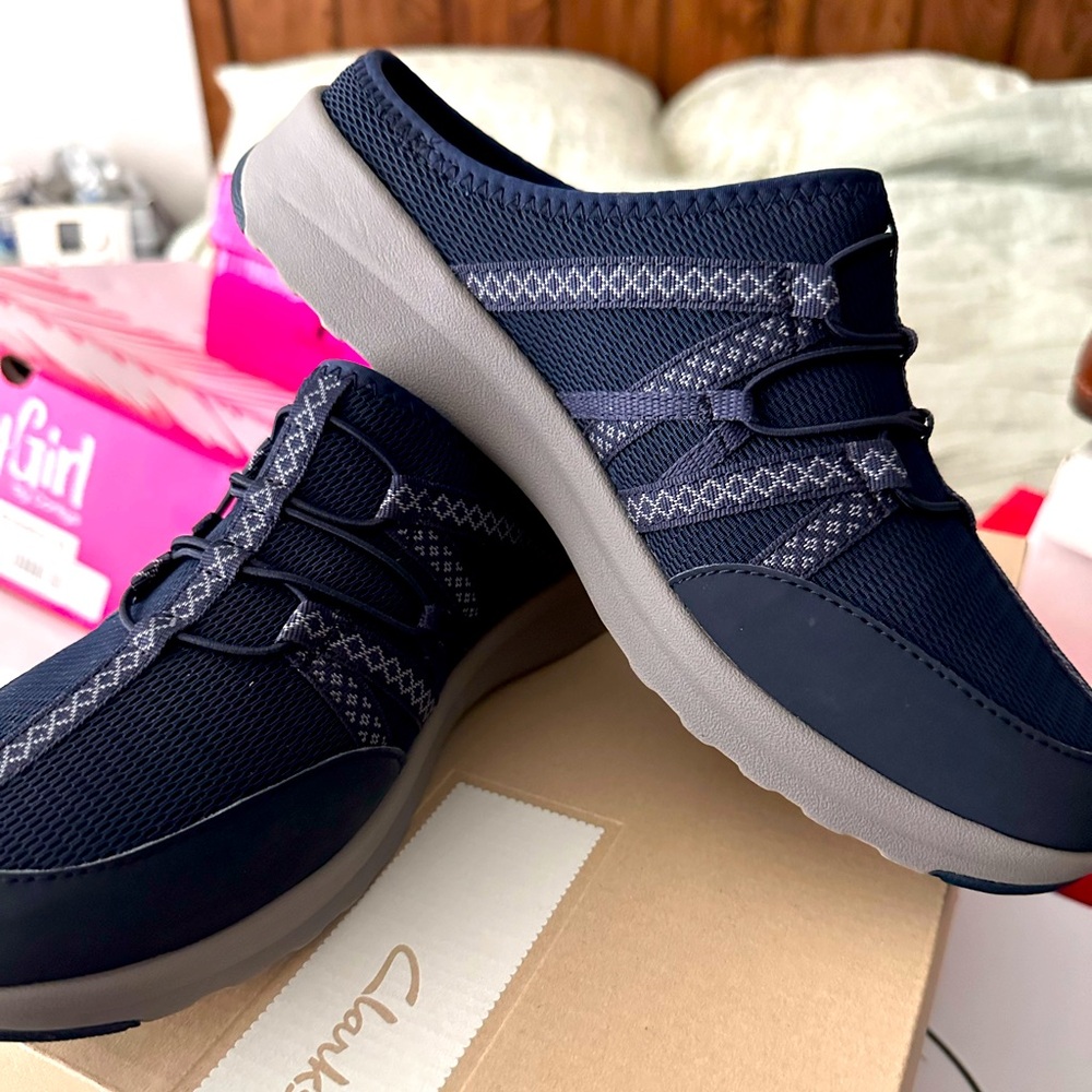 Clarks slip ons. Navy Blue. Size 8W
